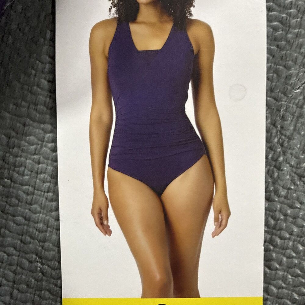 Lands' End Ladies' One Piece Cleavage Cover Purple Swimsuit Small NWT